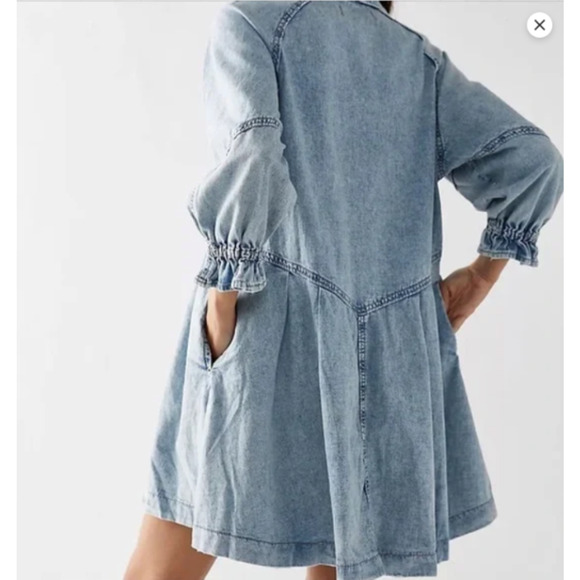 We The Free Free People Hannah Acid Washed Mini Denim Dress Size M, bohemian - Picture 3 of 10